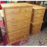 A modern pine chest of two short and five long drawers, 71cm wide, 110cm high and a pair of