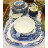 An Adams Tunstall jasperware biscuit barrel, various blue and white dinnerware, teaware and