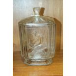An Art Deco Sowerby-style Pandora's box clear pressed glass biscuit barrel/jar and lid, 19.5cm high,