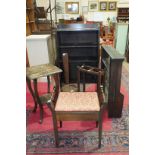 An oak dressing chest of four long drawers, 84cm wide, a set of stained wood open bookshelves,