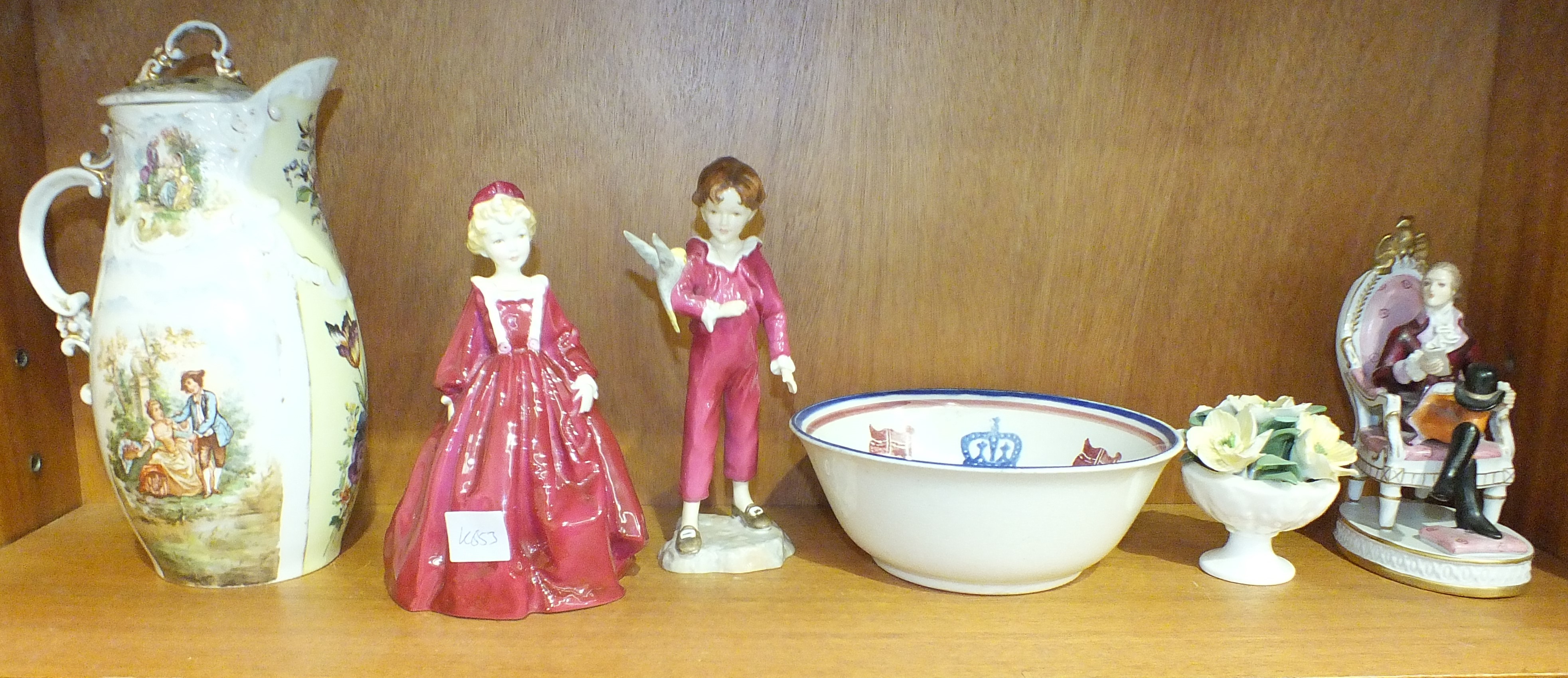 A Royal Worcester figurine 'Parakeet', another, 'Grandmother's Dress' and other ceramics.