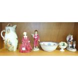 A Royal Worcester figurine 'Parakeet', another, 'Grandmother's Dress' and other ceramics.