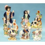 A 19th century Staffordshire flat-back group of a poacher with his dog, 40cm high, three