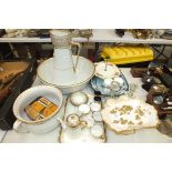 A Royal Doulton ceramic chamber set decorated with gilt and other glass and miscellaneous items.