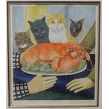 After Beryl Cook (1926-2008), 'Four Hungry Cats', a coloured print with Fine Art Trade Guild blind