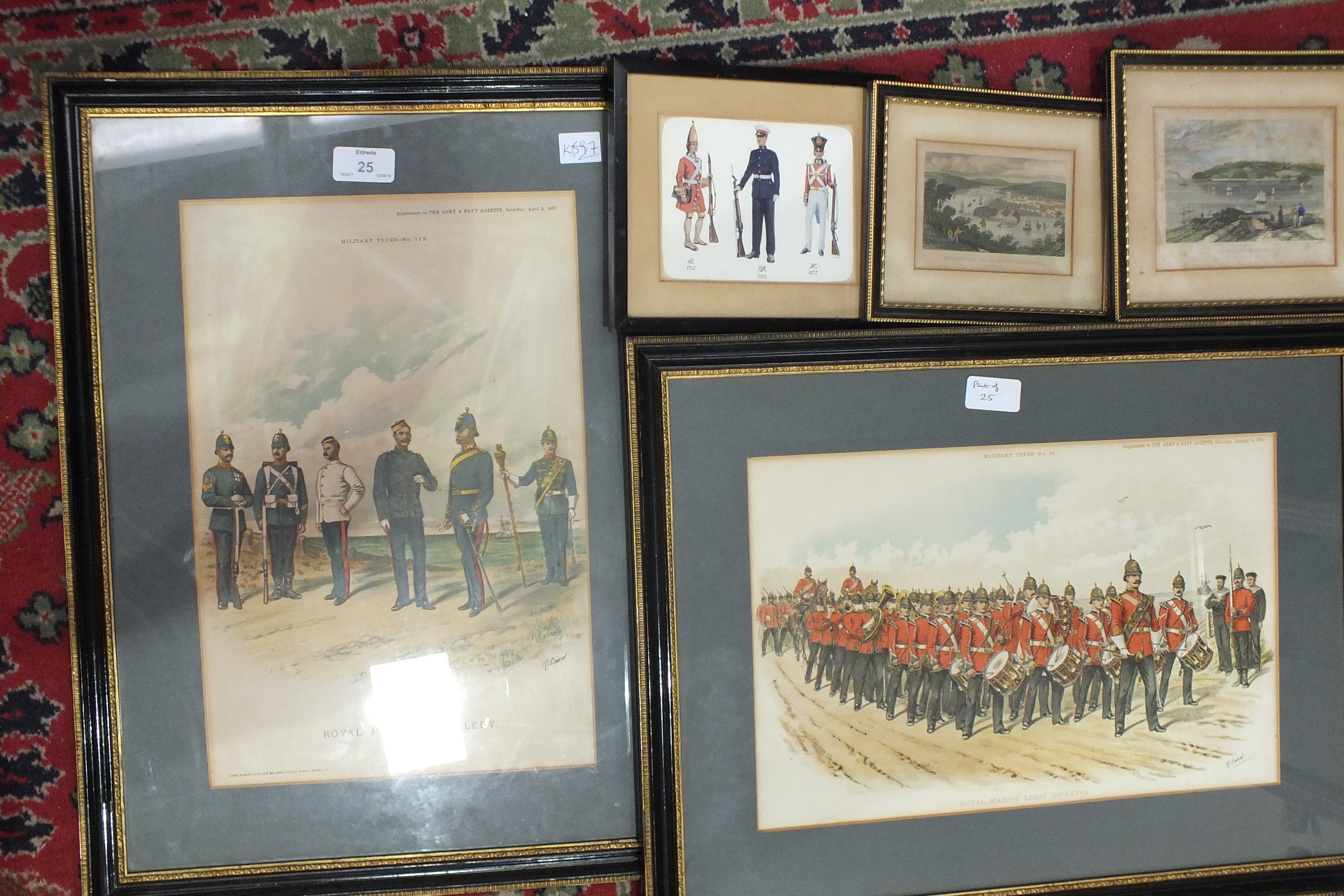 Two framed military prints after Simkin, two others and a small collection of coloured engravings of - Image 2 of 2