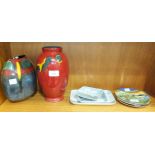 A Poole Pottery studio vase, 23cm high, three Royal Copenhagen shallow dishes and other items.