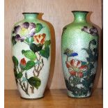 Two cloisonné ovoid shape vases in the ginbari style, decorated with flowers and leaves, 17cm