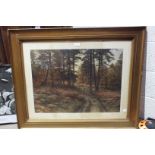 After Joseph Farquharson, 'Two rabbits on a woodland track', a coloured print, signed in the margin,