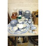 A collection of modern Copeland Spode Italian pattern and Churchill willow pattern dinnerware, other