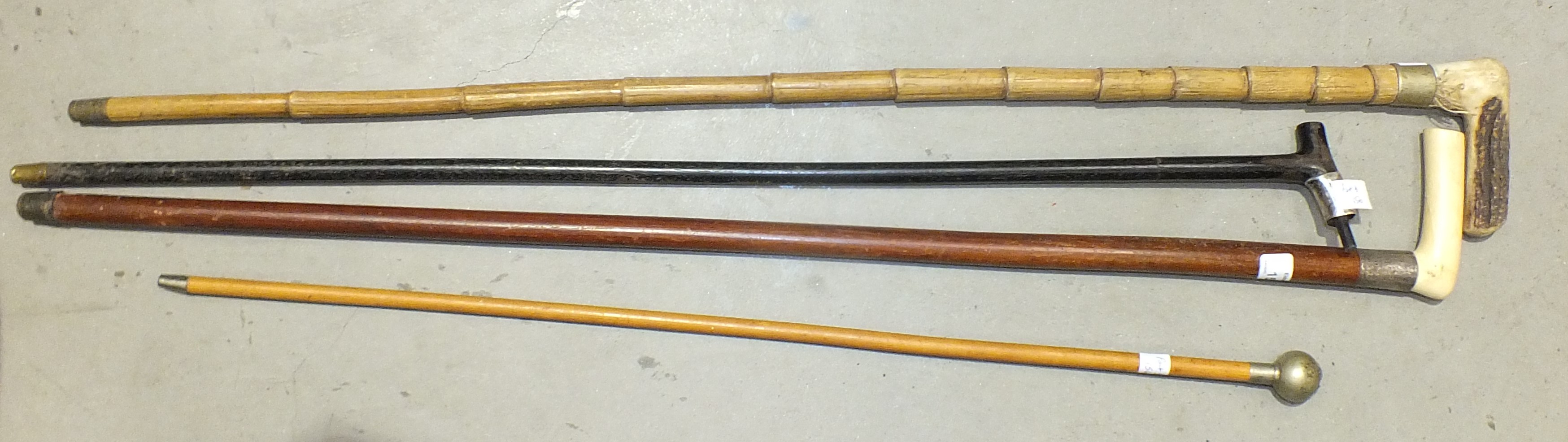 A silver-mounted ivory-handled walking cane, a police-issue drill cane, various metalware and - Image 2 of 2