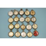 A quantity of metal-cased keyless pocket watches, (20).