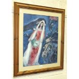 After Marc Chagall, 'The Bride', a framed coloured print, 67 x 52cm and other pictures and prints.