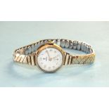 Tudor, a lady's 9ct-gold-cased wrist watch, (not working) on plated bracelet, the 9ct gold case