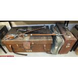 A leather suitcase, 65cm, various trunks and three shooting sticks.