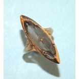 A 9ct gold ring set marquise-cut smoky quartz, size M, 3.4g.