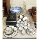 A Copeland Spode 'Italian' pattern blue and white decorated bowl with gilt rim and foot, 25.5cm