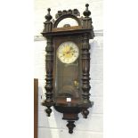 A stained wood Vienna-style striking wall clock, 90cm high, three mantel clocks, four various