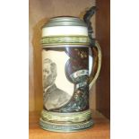 A Mettlach etched and printed portrait decorated stoneware stein, impressed No. 1997 and Hopfen U