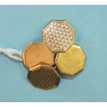 A pair of engine-turned 9ct gold octagonal cufflinks, 6.2g.