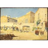 L Bill, 'Street scene, Antibes', unframed watercolour, signed, 52.5 x 36.5cm and a companion, '