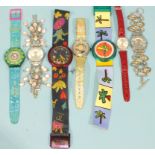 Two Swatch POP watches on elasticated straps and five other Swatch watches, (7).