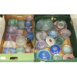 A collection of Vasart and other coloured glass bowls, posy holders and small vases, approximately