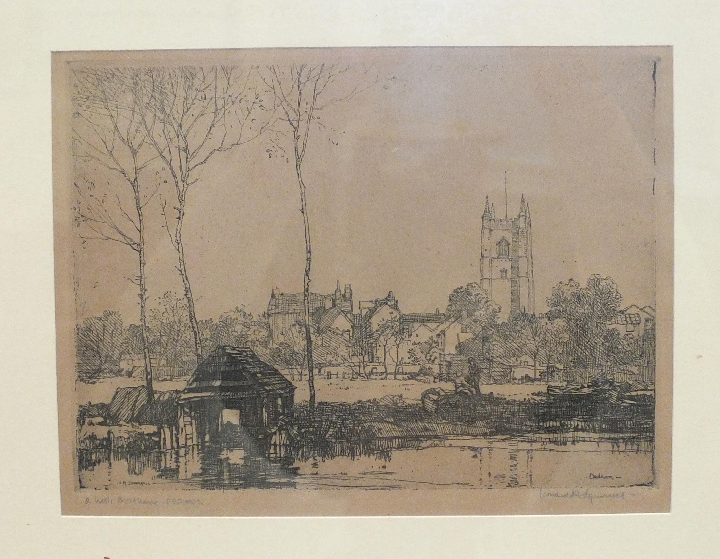 After L R Squirrell, 'A Little Boathouse, Dedham', an engraving, signed and titled with pencil in