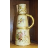 A Royal Worcester blush ivory tapering cylindrical jug, printed and painted with flowers in