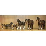 A collection of five Beswick and one Coopercraft horses and foals, (5).