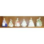 Six Royal Doulton figurines: 'Babie' HN1679, 'Marie' HN1370, 'Dinky Do' HN3618, 'Cissie' HN1809, '