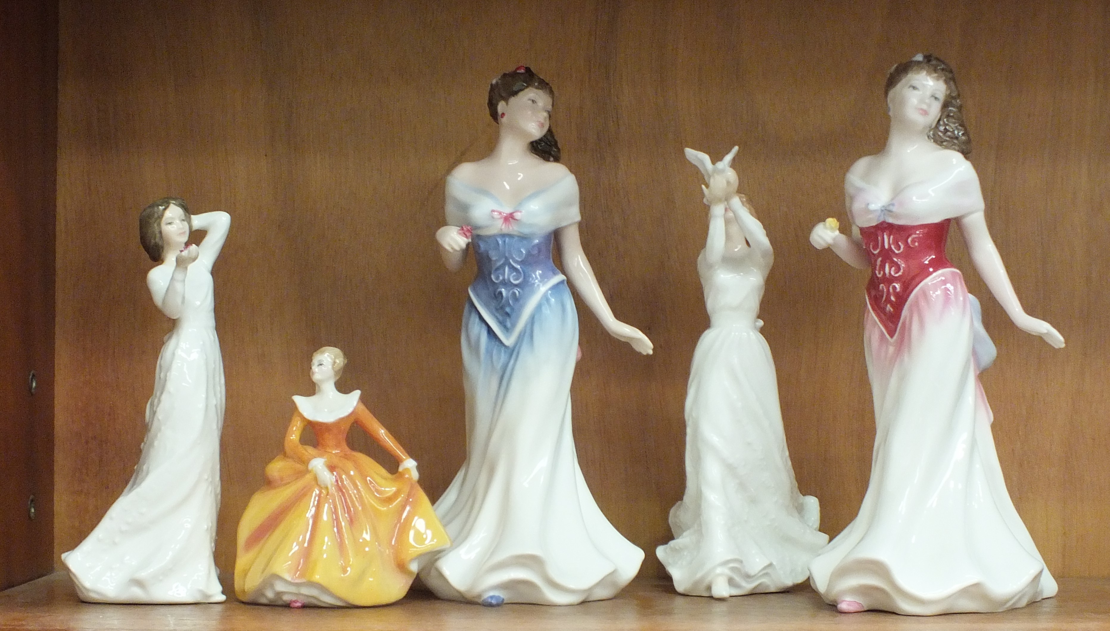 Five Royal Doulton figurines: 'For You, Sara' HN3863, 'Kate' HN3754, 'Fragrance' HN3220, 'With Love'