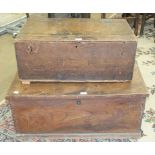 A 19th century elm linen chest, 84cm wide and an oak box with hinged lid, 70cm wide, (2).