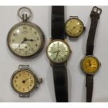 A gent's 9ct-gold-cased Rodania Incabloc wrist watch, three other wrist watches, (a/f) and a