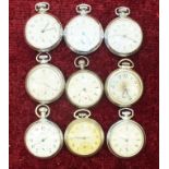 Nine top-wind open-face pocket watches by Ingersoll, Smiths and Westclox, (9).