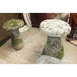 Two granite staddle stones, 70cm and 66cm high.