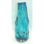 A 1960's/70's Whitefriars 'Knobbly' pattern no.9612 kingfisher blue glass vase designed by William