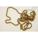 Two 9ct gold rope-link chains, (one a/f), 4.7g, (2).