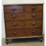A Victorian chest of two short and three long cockbeaded drawers, on turned legs, 108cm wide,