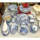 A Copeland Spode Italian blue and white bowl, 24cm diameter, a cup and saucer, a crescent-shaped