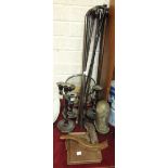 An oak three-branch candelabrum with twist column, 35.5cm high, a pair of similar candlesticks,