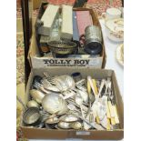 A collection of boxed and loose cutlery and other plated ware.