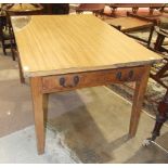 A 19th century elm kitchen table with end drawer, on square tapered legs, 121 x 88cm.