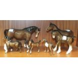 A collection of five Beswick and one Coopercraft horses and foals, (2 a/f), (6).