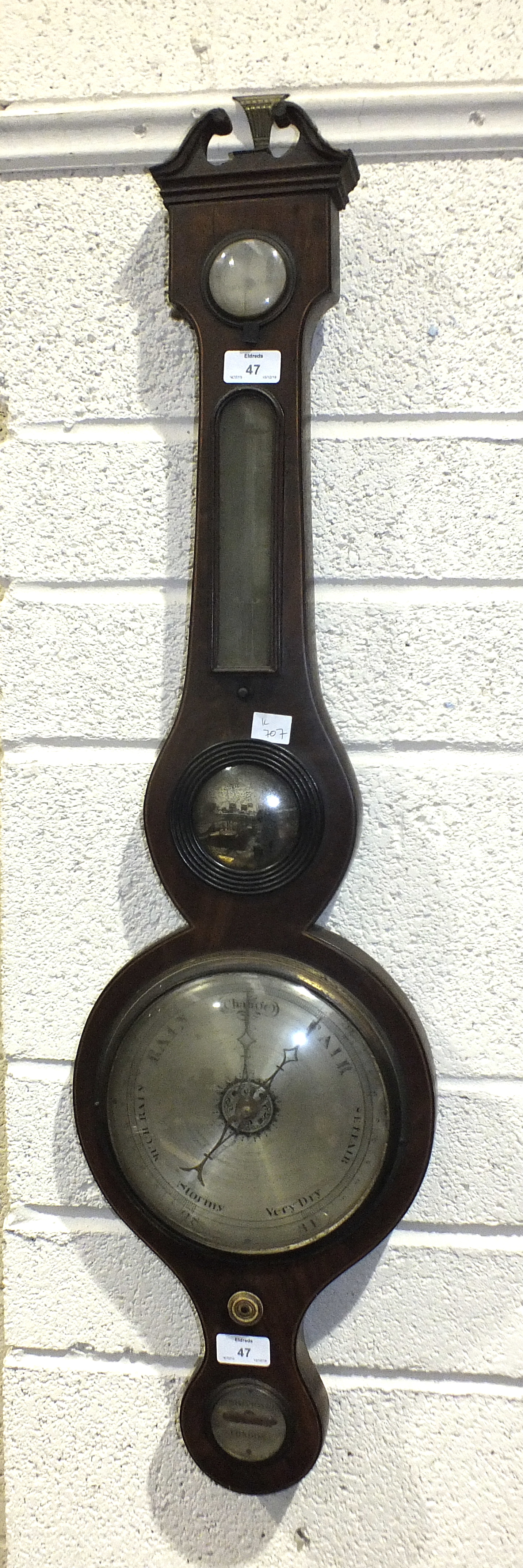 A mahogany banjo barometer inscribed 'J Somalvico & Co, London', 97cm high.