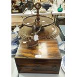 A mahogany carved 'Lazy Susan', 47cm diameter, a Victorian coromandel and brass inlaid dressing