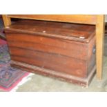 A stained pine blanket chest, 93cm wide and a wooden stepladder, (2).