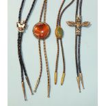A white metal and leather bolo inlaid with turquoise and stones set Thunderbird, probably H & E