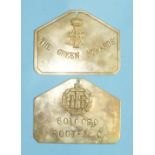 An Essex Regiment brass bed/duty foot plate for 6010080 Roote.C, 8.6 x 11.5cm and another, 'The