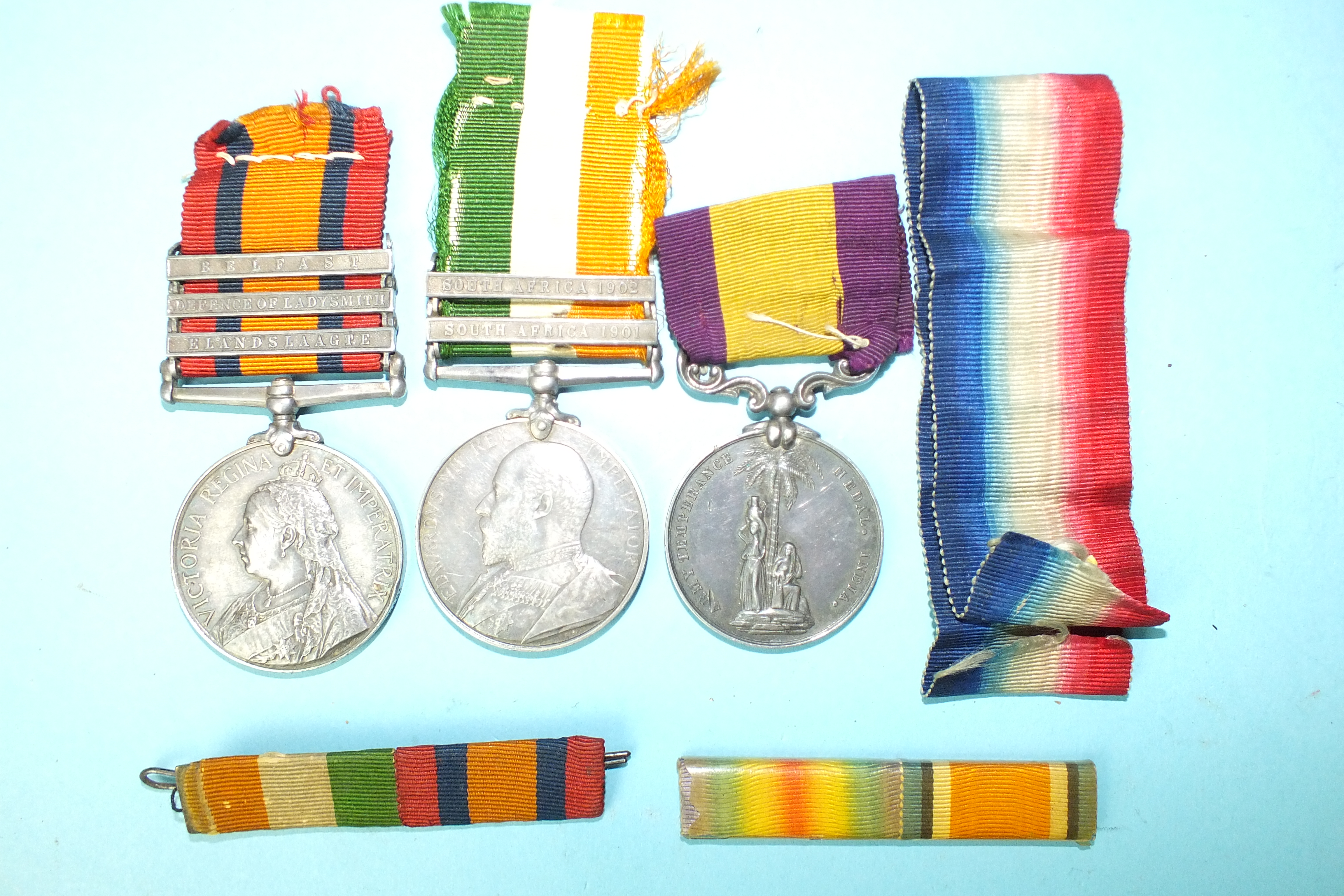 Boer War Campaign pair, Devon Regiment: Queens South Africa Medal with three clasps, Belfast, - Image 5 of 5